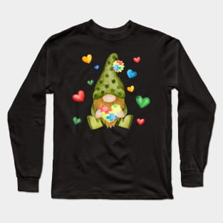 Gnome Hugging Heart Autism St Patrick's Day Long Sleeve T-Shirt